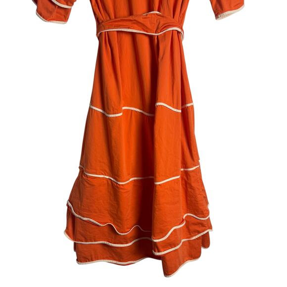 Alexis Rhodes Orange Short Sleeve Belted Tie Waist Midi Shirt Dress Size Large - Picture 12 of 16